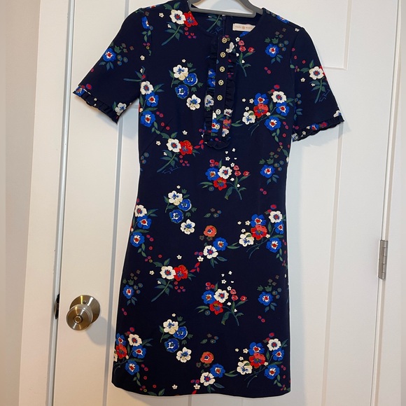 Tory Burch NEW Miranda Short-Sleeve Pansy Bouquet Ponte Shirtdress size XS - Picture 6 of 7